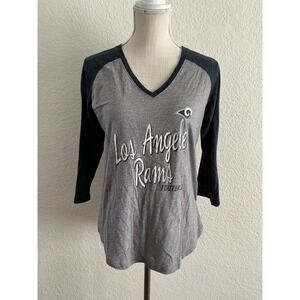 OTS Los Angeles Rams Shirt Medium Gray 3/4 Sleeve Raglan V-Neck Football Tee
